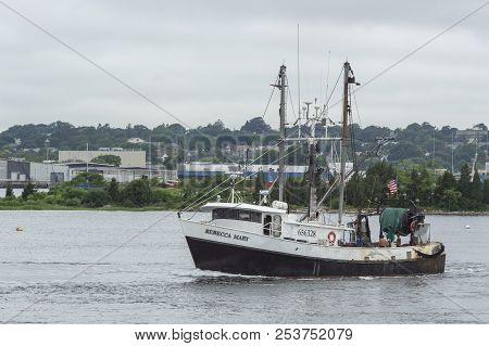 New Bedford, Massachusetts, Usa - August 13, 2018: Trawler Rebecca Mary, Hailing Port South Kingstow