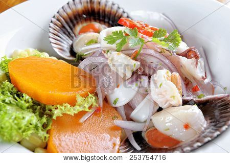 Mix Of Sea Food And Fish Peruvian Ceviche.