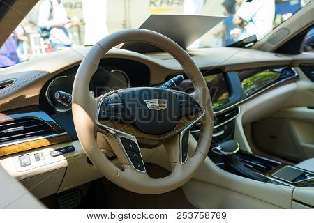Berlin - June 09, 2018: Interior Of A Full-size Luxury Car Cadillac Ct6, 2018. Classic Days Berlin 2