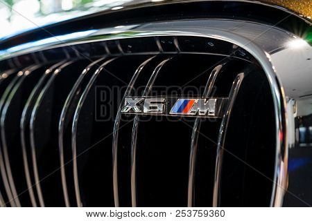 Berlin - June 09, 2018: Showroom. Fragment Of A Mid-size Luxury Crossover Suv Bmw X6 M.