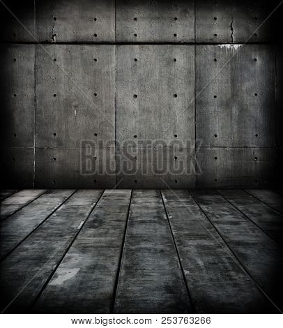 Dark concrete wall and floor. 
