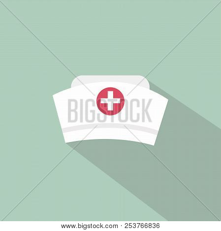 Nurse Hat Icon Flat Style Long Shadow. Vector