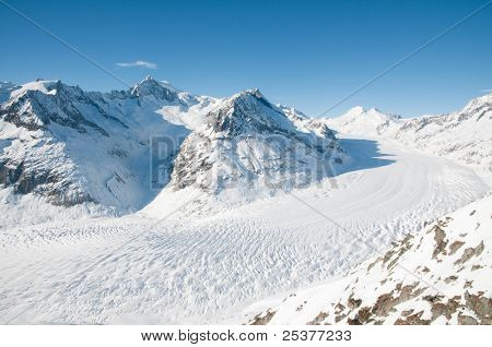 Great Aletsch Glacier Jungfrau region,Part of Swiss Alps at Switzerland.