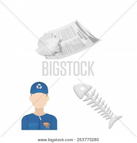 Garbage And Waste Cartoon Icons In Set Collection For Design. Cleaning Garbage Vector Symbol Stock W