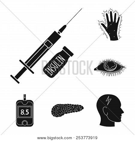 Diabetes Black Icons In Set Collection For Design. Treatment Of Diabetes Vector Symbol Stock Web Ill