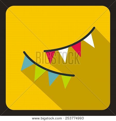 Colorful Party Flags Icon In Flat Style On A Yellow Background Illustration
