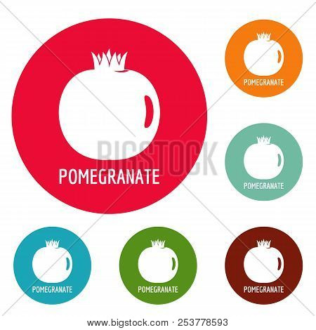 Pomegranate Icons Circle Set Isolated On White Background
