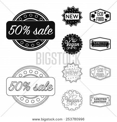 Percentage Sale, New, Eco Food, Vegan.label, Set Collection Icons In Black, Outline Style Vector Sym