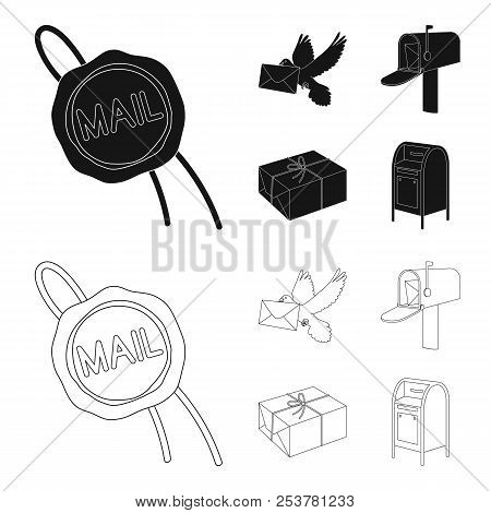 Wax Seal, Postal Pigeon With Envelope, Mail Box And Parcel.mail And Postman Set Collection Icons In 
