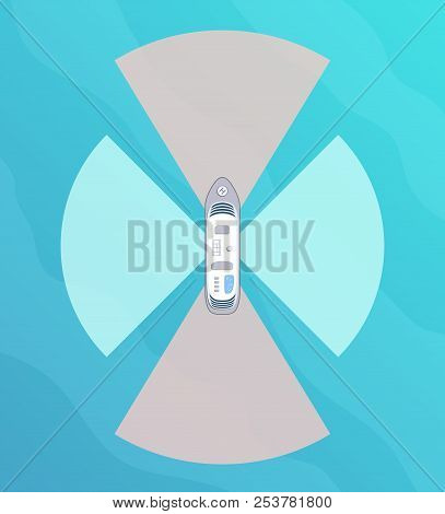 Autonomous Ship With Radar Top View. Self Driving Boat Concept. Self Driving Water Vehicle With Rada