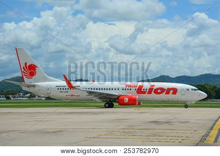 Chiang Mai, Thailand - Jun 22, 2016. A Boeing 737 Airplane Of Lion Air Taxiing On Runway Of Chiang M