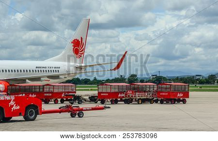 Chiang Mai, Thailand - Jun 22, 2016. A Boeing 737 Airplane Of Lion Air Docking At Chiang Mai Airport