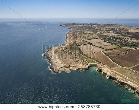 Aerial View Of Scenic Coastline Of Plemmirio Natural Reserve In Sicily, Italy