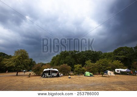 Weather Change Introduced By Dark Dramatic Rain Clouds Coming To The Camping In Nunpeet In The Nethe