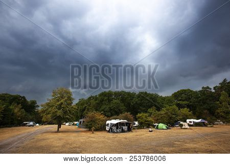 Weather Change Introduced By Dark Dramatic Rain Clouds Coming To The Camping In Nunpeet In The Nethe