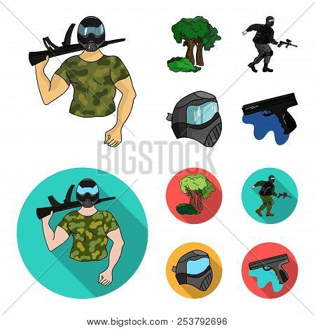 Mask, Gun, Paint, Inventory .paintball Set Collection Icons In Cartoon, Flat Style Vector Symbol Sto