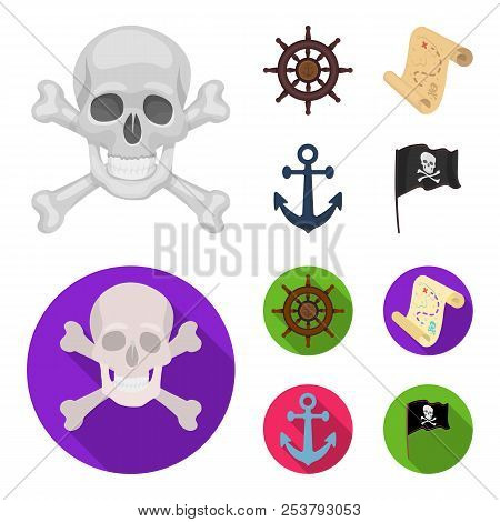 Pirate, Bandit, Rudder, Flag .pirates Set Collection Icons In Cartoon, Flat Style Vector Symbol Stoc
