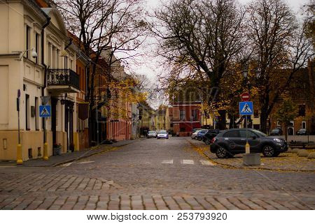 Kaunas,november, View Of Vilniaus Street In Kaunas Old City, Lithuania