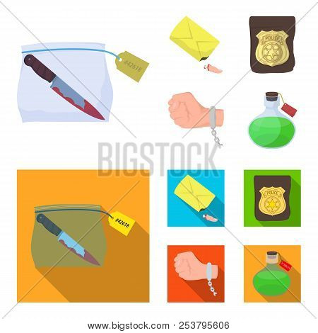 The Detective Badge, The Handcuff On The Criminal Hand, The Stump Of The Finger In The Bag, The Flas