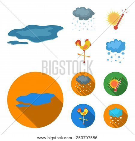 Rain, Snow, Heat, Weathervane. The Weather Set Collection Icons In Cartoon, Flat Style Vector Symbol