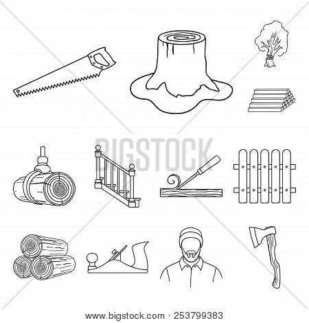 Sawmill And Timber Outline Icons In Set Collection For Design. Hardware And Tools Vector Symbol Stoc