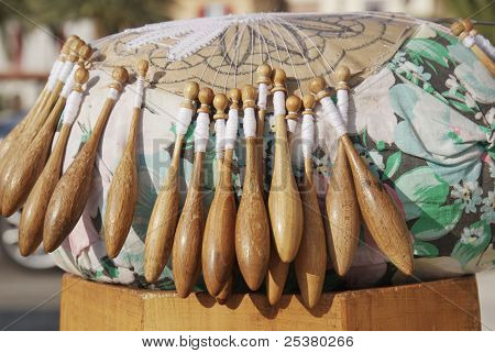 Bobbin lace on a pillow