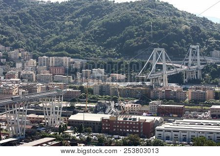 The Collapse Of The Morandi Bridge In Genoa - 14 August 2018 - Genoa Italy - The Structural Failure 