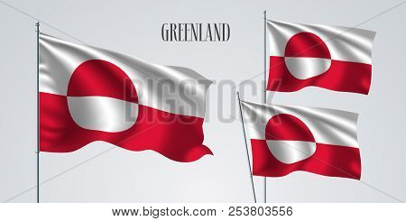 Greenland Waving Flag Set Of Vector Illustration. White Red Colors Of Greenland Wavy Realistic Flag 