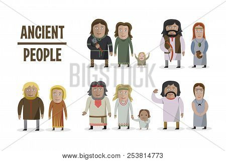 Ancient People In National Dress. Family Dressed In Traditional Costume. Set Of Different Characters