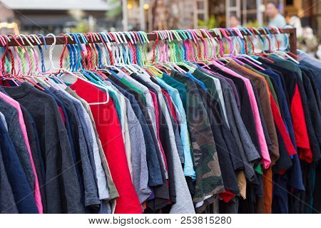 Various Color Of T-shirt On Rack In Market