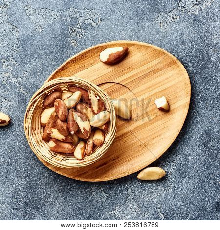 Brazil Nuts On Gray Background. Top View.