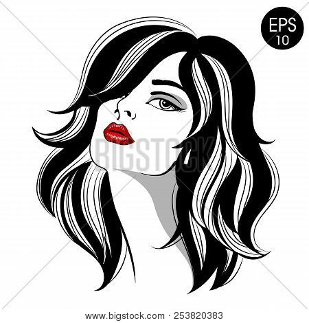 Woman With Red Lips. Vector Fashion Portrait