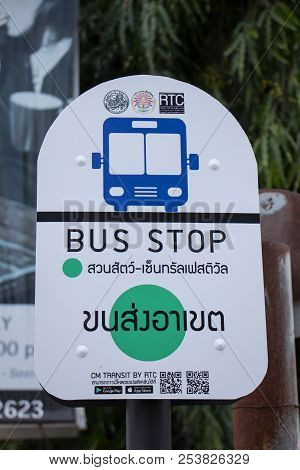 Chiangmai, Thailand - August  8 2018:  Bus Stop Of Rtc Or Chiangmai Smart Bus. Service In City Free 
