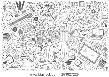 Hand Drawn Back To School Set Doodle Vector Background