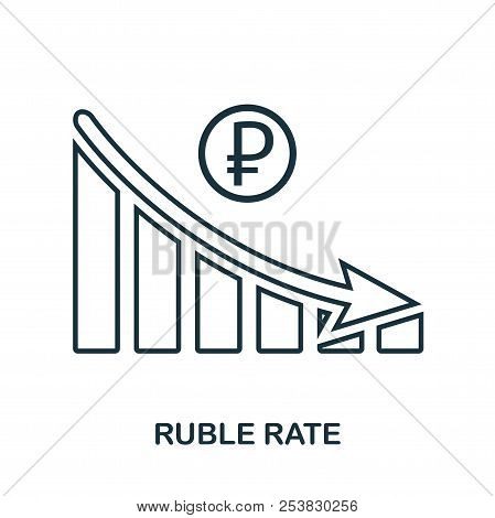 Ruble Rate Decrease Graphic Icon. Mobile App, Printing, Web Site Icon. Simple Element Sing. Monochro