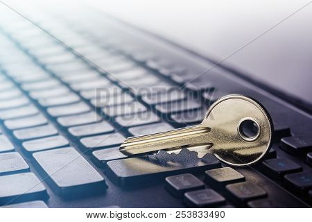 Key Lock On Pc Keyboard. Сoncept Of Computer Security And Protection Of Personal Data On Internet.