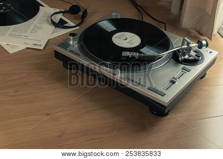 Bangkok, Thailand - July 22, 2018: The Audio-technica Turntable With Bill Evans Trio Vinyl Record, S