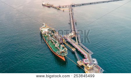Oil Tanker, Gas Tanker In The High Sea.refinery Industry Cargo Ship,aerial View,thailand, In Import 