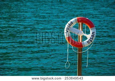 Lifebuoy On Oppstrynsvatn Lake In The Municipality Of Stryn In Sogn Og Fjordane County In Norway