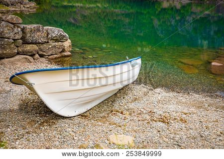Boat On Oppstrynsvatn Lake In The Municipality Of Stryn In Sogn Og Fjordane County, In Norway