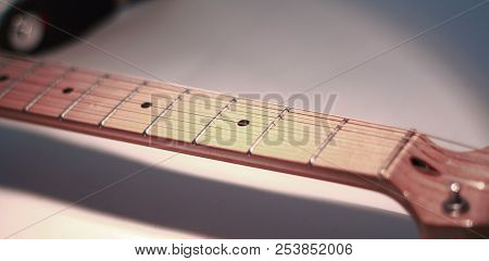 Black-and-white Image. Fingerboard Six-string Guitar. Retro Sty