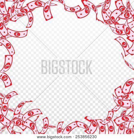 British Pound Notes Falling. Floating Gbp Bills On Transparent Background. United Kingdom Money. Att