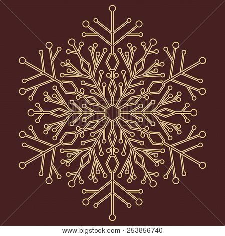 Round Vector Golden Snowflake. Abstract Winter Golden Ornament. Fine Snowflake