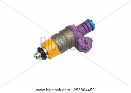 Used Fuel Injector Isolated On White Background.