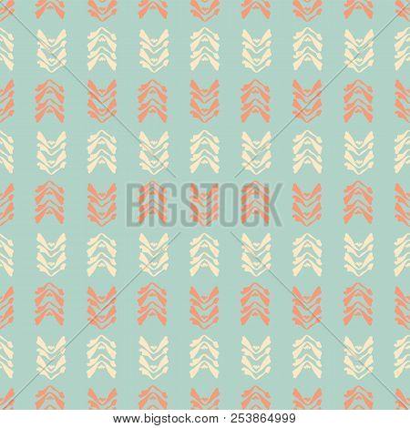 Muted Vintage Leaf Stripes Teal Cream And Orange