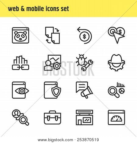 Vector Illustration Of 16 Advertisement Icons Line Style. Editable Set Of Competitor Analysis, Page 