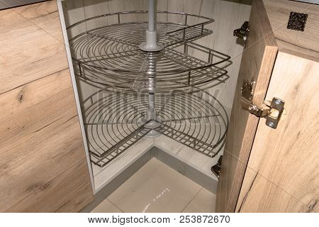 Solution For A Kitchen Corner In A Cupboard. The Angular Opening With Corner Hinges.