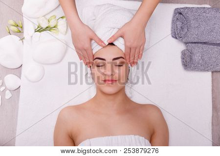 Young Girl With Perfect Skin At White Background, Towel On Head, Beauty Photo Concept, Skin Care, Fa
