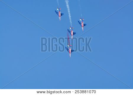 Toulon Rade, France - August 15, 2018: Patrouille De France Aerobatics Team, Famous Demonstration Of
