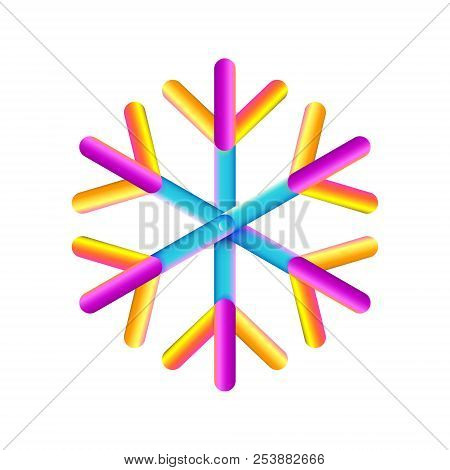Oval Strips Geometric Snowflake Icon. Trendy Gradient Shapes Composition. New Year Winter Icon Eps10